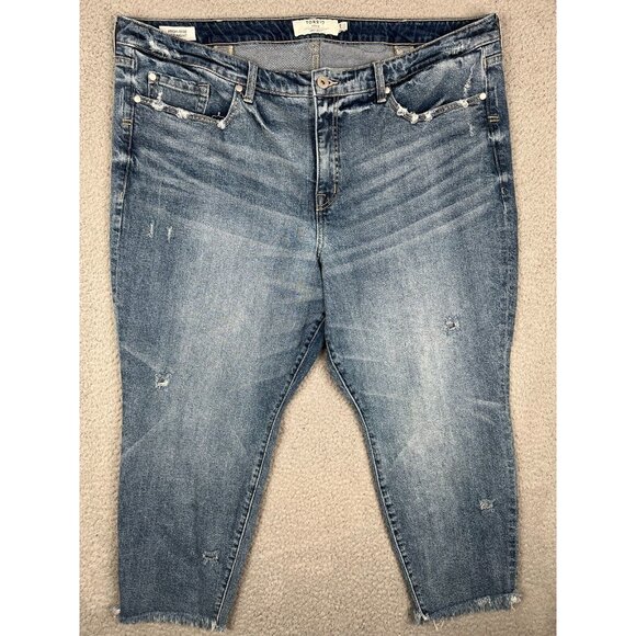 Torrid Jeans Women 43x27 Crop Raw Hem Straight Leg Stretch High-Rise Distressed - Picture 1 of 12